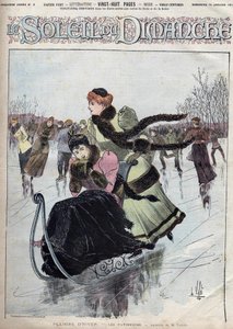Vinterkul. Skridskoåkarna. Akvarell av herr Vallet för söndagssolen. 10 januari av Unknown artist
