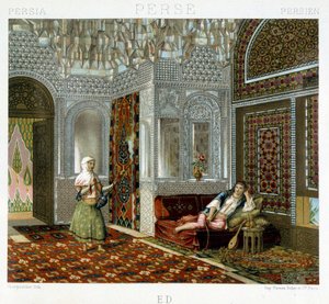 Kvinnor i ett vardagsrum i Persien - i "" Den historiska kostymen"" av Racinet av Unknown artist