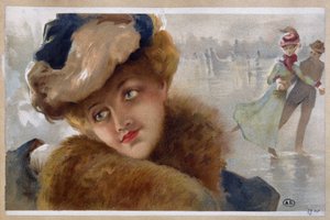 Kvinnor på en isbana - chromo av Unknown Artist