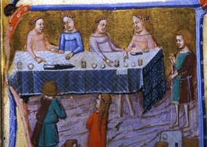 Kvinnors bankett. Miniatyr från ett 1200-talsmanuskript. av Unknown artist