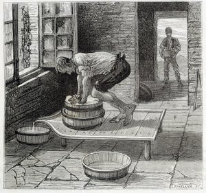 Verk av Tomme av en ostmakare från Auvergne - i "" Industrins underverk"" av Louis Figuier av Unknown artist