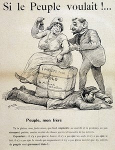 Arbetare krossad av "skatter för populo"" - tecknad serie, sent 1800-tal av Unknown artist