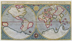 Världskarta över Mercator (1587) - efter "Gerardus Mercators Atlas av Unknown artist