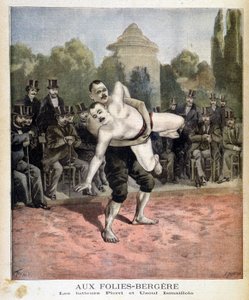 Brottarna Pierri och Ussouf Ismaillolo på Folies Bergeres i Paris. I Le petit journal, 1895-03-31. av Unknown artist