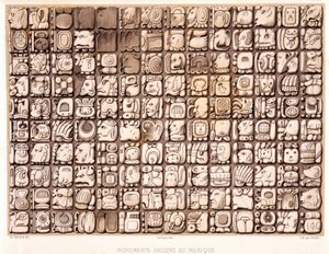 Skrivplatta - i "Ancient Monuments of Mexico: Palenqué and Other Ruins of the Ancient Civilization of Mexico" av Brasseur de Bourbourg, Paris av Unknown artist