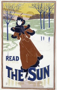 Ung kvinna åker skridskor - annons för tidningen "" The Sun"" av Unknown artist