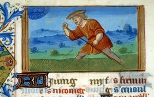 Zodiac Cancer och gräsklippning - Miniatyr av medeltiden (ref. 137, 048v): Begäran om tillstånd från kommunalbiblioteket i Toulouse (tel: 05 62 27 66 66) av Unknown artist
