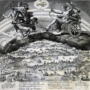 Stjärntecken Cancer. Månen, representation av Semelees tank. Gravyr av 1800-talet. av Unknown artist