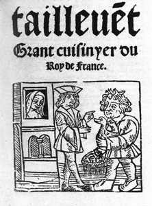 frontispice av "Le Viandier"" av Taillevent. Guillaume Tirel, känd som Taillevent eller Taillevant fransk kock (1310 till 1395). 1 av Unknown artist