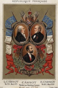 porträtt av Lazare Carnot fransk politiker (1753-1823), Hyppolite Carnot (1801 till 1888) och Sadi Carnots president i den franska republiken. av Unknown artist