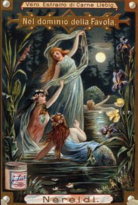 representation av nereider, marina nymfer. 1800-talets kromolitografi av Unknown artist