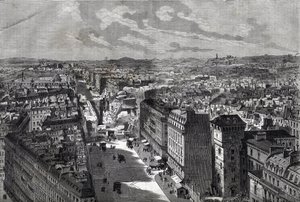 the Great Works of Haussman - Förvandlingar av Paris under det andra imperiet, Paris Haussmannien (Boulevard, Haussmannien works) - Le piercing de rue Etienne Marcel- från rue Turbigo till Place des Victoires - gravyr i "Le journal illustrious"" av 1 av Unknown artist