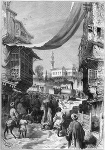 det första järnvägståget som anlände till Konstantinopel 1872. av Unknown artist