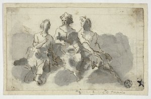 Tre sittande figurer (recto); Sittande man i profil (verso)