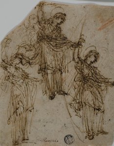 Skisser av ett stående helgon som håller i ett svärd (recto); Skisser av figurer och huvuden (verso) av Unknown Lombard