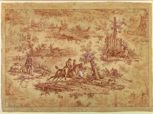 Teckning, Cartoon för tryckt bomullstextil, La Route de Jouy, efter 1815 av Unknown artistUnknown artist
