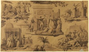 Teckning, Tecknad serie för tryckt bomullstextil: Fransmännen i Egypten [Les Francais en Egypte], ca 1815 av Unknown artistUnknown artist