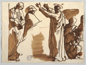 Teckning, Karikatyrer av Ananias och Paulus död, efter Rafael, ca 1820