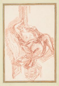 Teckning, takdetalj med bevingad mansfigur, ca 1759-70 av Unknown artistUnknown artist
