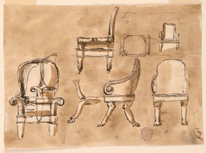 Teckning, stolar, 1780-90 av Unknown artistUnknown artist