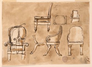 Teckning, Stolar, ca 1800 av Unknown artistUnknown artist