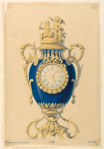 Ritning, Klocka i porslin, ca 1855 av Unknown artistUnknown artist