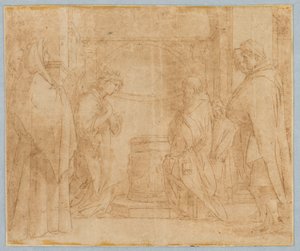 Teckning, Kopia efter Ängelns bebådelse för Sakarja, 1538-1600 av Unknown artistUnknown artist