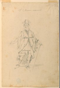 Teckning, kostymdesign: En man i fantastisk dräkt för en balett, ca 1720