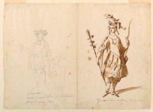 Teckning, Kostymdesign: Ungdom och Diana för en balett, ca 1720 av Unknown artistUnknown artist