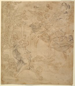 Teckning, Daniel i lejongropen, ca 1630-40 av Unknown artistUnknown artist