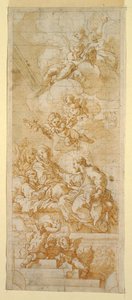 Teckning, S:t Josefs död, studie till takmålning, ca 1670-1747