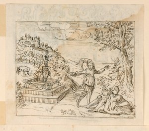 Teckning, Thisbes död, 1600-1625 av Unknown artistUnknown artist
