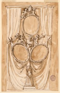 Teckning, Dekoration till porträtt av påven Pius VI och kungaparet, ca 1790 av Unknown artistUnknown artist