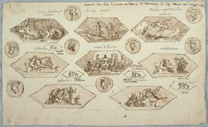 Ritning, Dekoration till taket i ett sovrum i Villa Aldini, Montmorency, 1813 av Unknown artistUnknown artist
