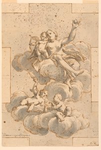 Teckning, förlaga till takmålning, Venus, Amor och Putti, 1700-29 av Unknown artistUnknown artist