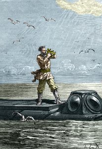 20 000 ligor under havet. Kapten Nemo på ubåten "Nautilus". Illustration från romanen av Jules Verne "Tjugo tusen ligor under havet" (Tjugotusen - 20 000 - 20000)