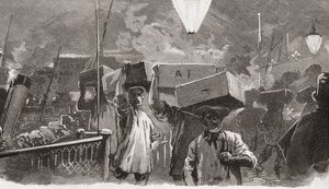 5 A. M. på Billingsgate Fish Market, London, England på 1800-talet av Unknown artist