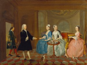 En familj som serveras med te, möjligen familjen Carter av Unknown artist