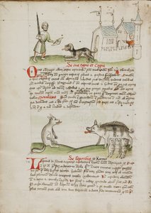 En man med ett svärd och en hund med ett ben; En varg och en gris av Unknown artist