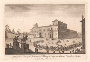 En perspektivvy av Quirinalen eller påvens palats, på berget Cavalle i Rom av Unknown artist