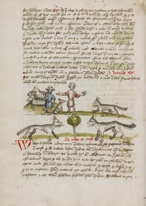 En herde med sin hund och flock; en man som jagar bort en varg av Unknown artist