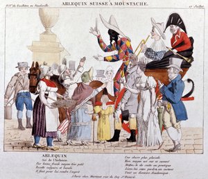 En schweizisk harlekin med mustascher. av Unknown artist