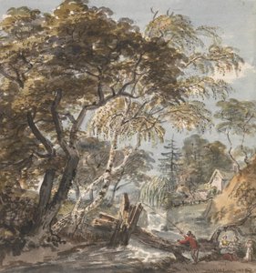 En Wood Stream med Angler av Unknown artist