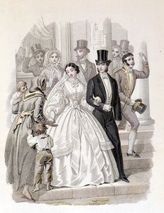 Ett borgerligt bröllop, gravyr från 1860. av Unknown artist