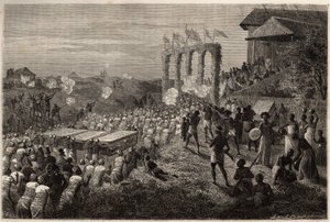 En brudkortege i Tete (Moçambique). Gravyr för att illustrera Dr. Livingstones första resor till södra Afrika från 1840 till 1856, i "Le tour du monde, nouveau journal des voyages"" publicerad under ledning av Edouard Charton av Unknown artist