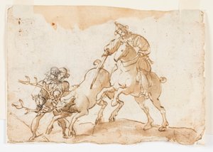 En ryttare som dödar en hjort, preliminär design för The Deer Hunt of Emperor Frederick Barbarossa och Ubaldo Ubaldini av Unknown artist