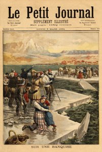 Ett stort isblock bryter från fastlandet vid Helsingfors (södra Finska viken) och tar över 500 personer och 20 hästar ut i öppet hav. Gravyr i "" Le petit journal"" 1894-03-05. Selvas samling. av Unknown artist