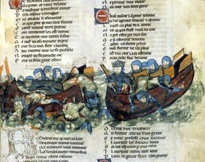 En sjöstrid. 1200-tals miniatyr av Unknown artist