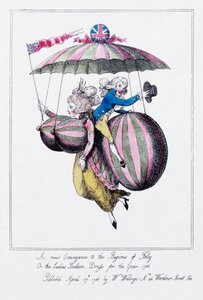 "En ny färdtjänst i dårskapens regioner, eller damernas ballongklänning för år 1786" av Unknown artist