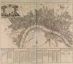 En plan över staden London, Westminster, stadsdelen Southwark och floden Themsen av Unknown artist